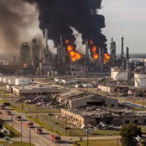 Massive explosion at refinery, heavy smoke