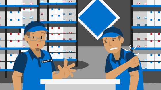 Texas Sams Club worker reporting injury to supervisor