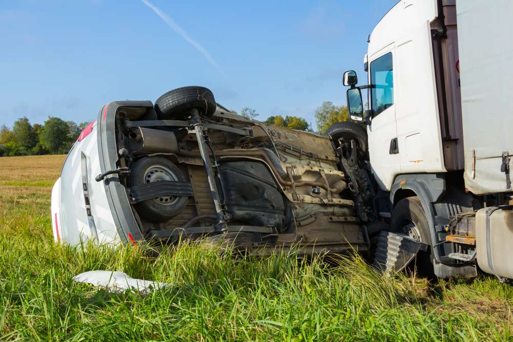 Aftermath of truck accident in Texas field